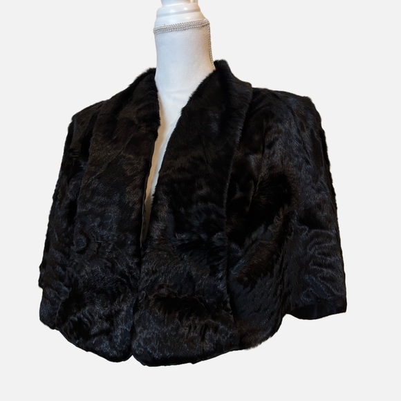 Vintage Karakul Lamb Fur Wrap Cape Jacket Shawl Black - Picture 4 of 10